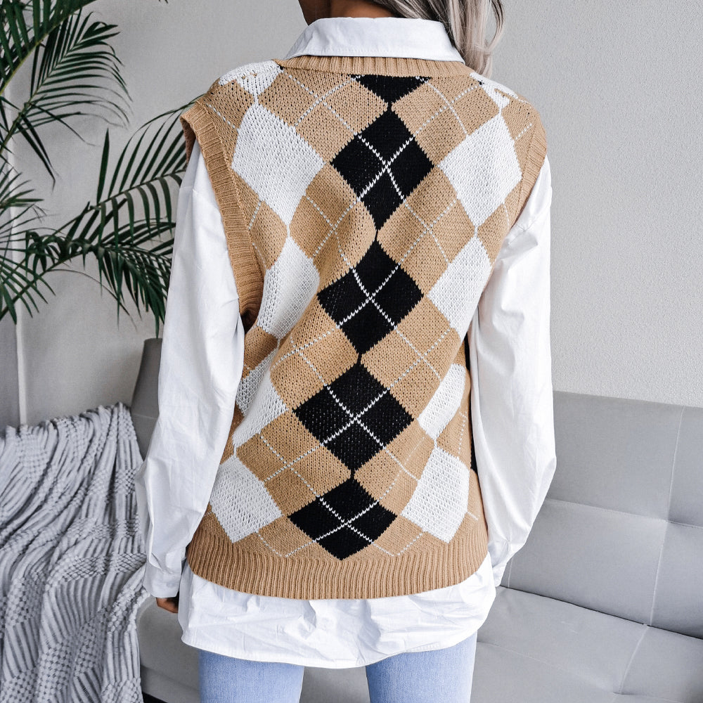 Argyle Ribbed Trim Sweater Vest