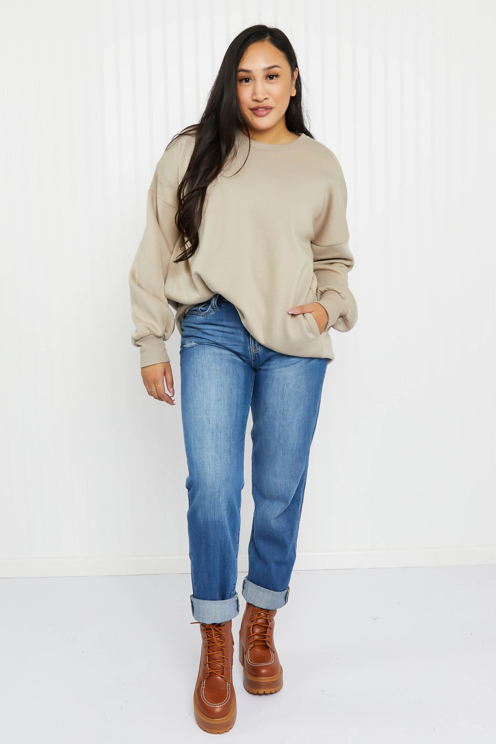 Zenana Lattes for Life Full Size High-Low Hem Sweatshirt