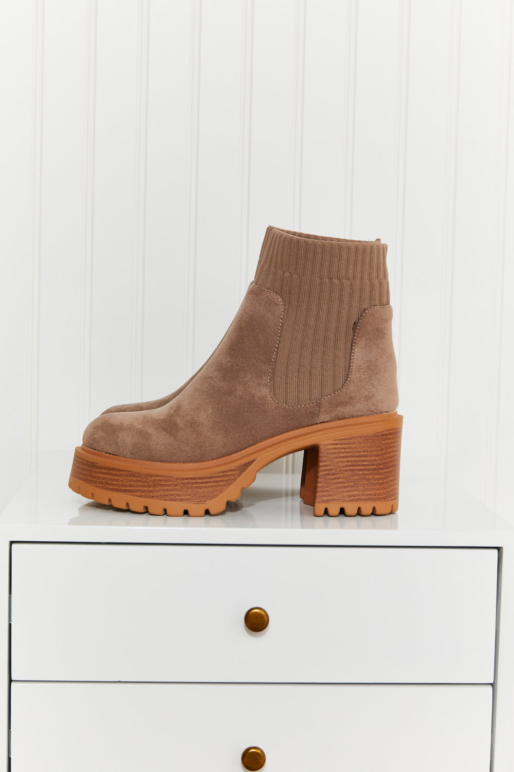 WeeBoo Strive For More Chunky Sole Sock Booties in Taupe