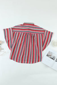 Multicolor Striped Short Sleeve Blouse