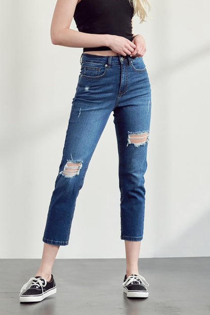 Muselooks High-Rise Distressed Cropped Jeans