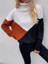 Load image into Gallery viewer, Color Block Dropped Shoulder Turtleneck Sweater
