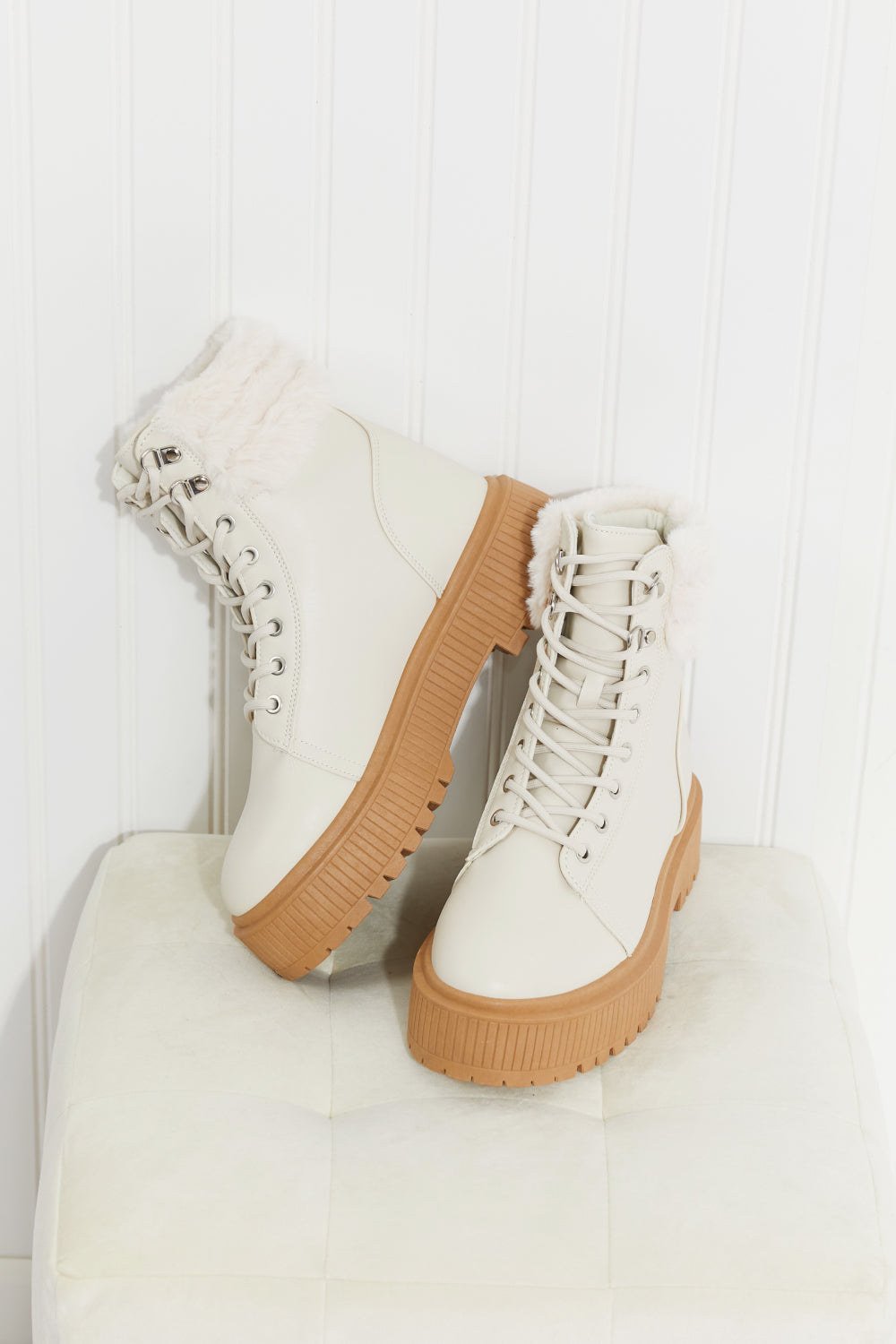 Qupid Staying Warm Faux Fur Trim Combat Booties