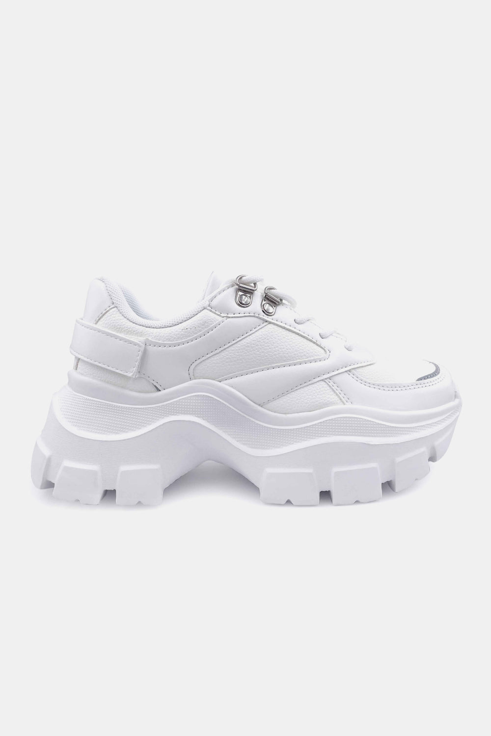 Berness Chunky Sole Lace-Up Sneakers with Velcro Strap in White