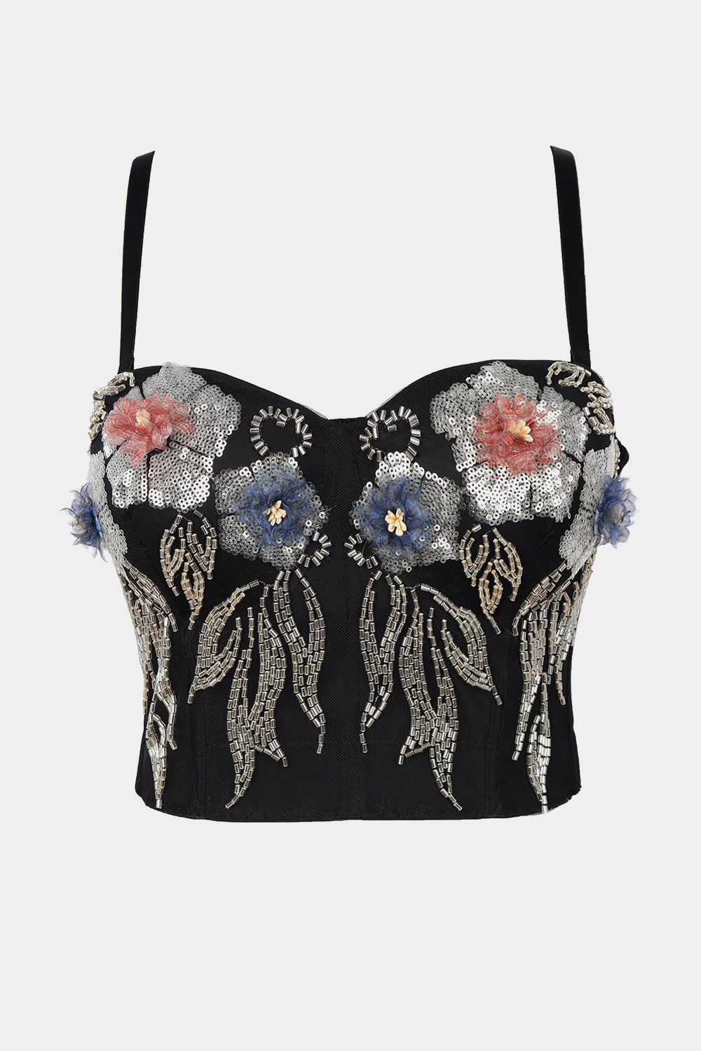 Flower Embellishment Sequined Bustier