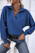 Load image into Gallery viewer, Horizontal-Ribbing Balloon Sleeve Collared Pullover
