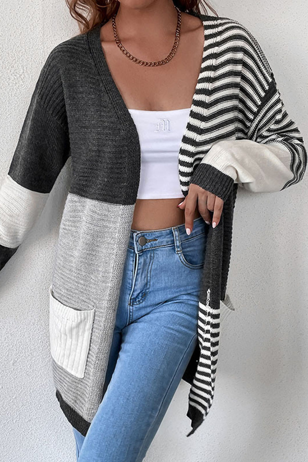 Striped Color Block Longline Cardigan