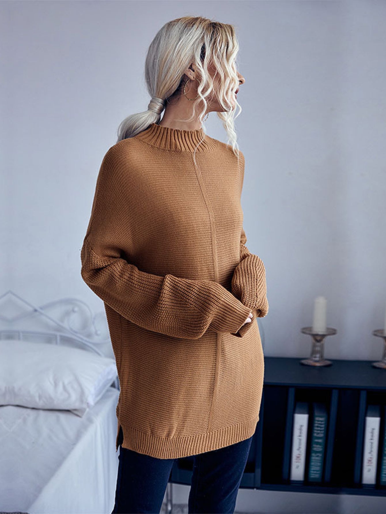 Dolman Sleeve Mock Neck Sweater