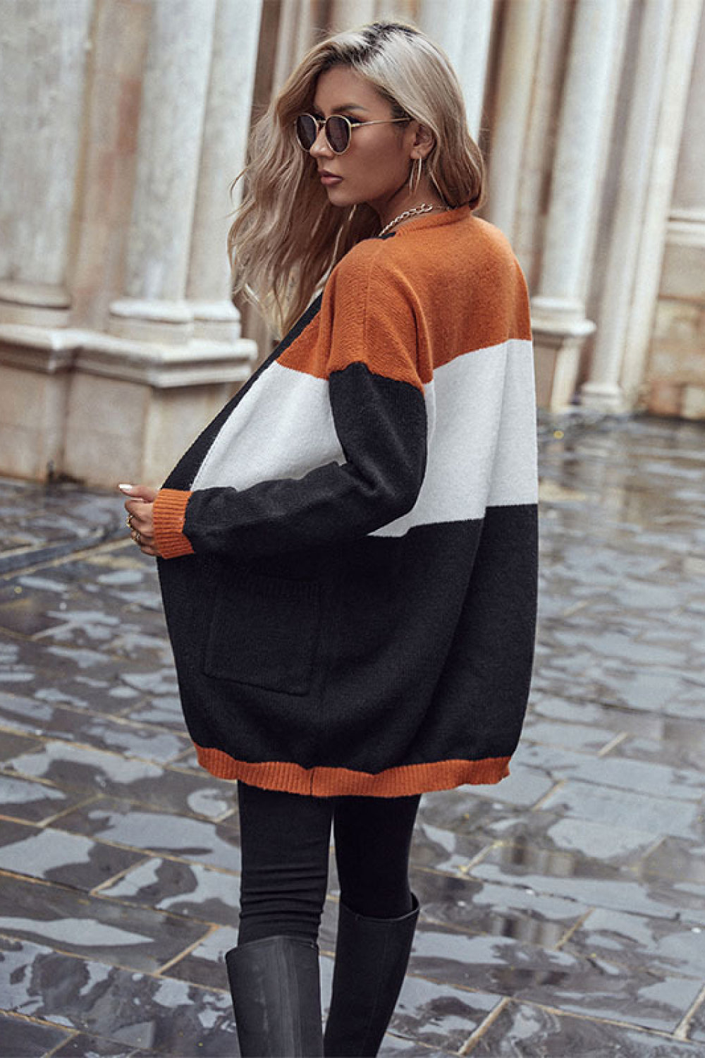 Color Block Longline Cardigan Sweater