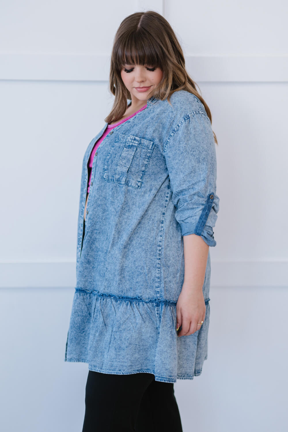 Zenana Sugar and Spice Full Size Run Chambray Dress