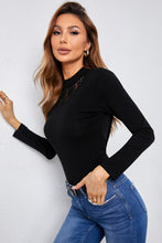 Load image into Gallery viewer, Mock Neck Lace Detail Long Sleeve Tee
