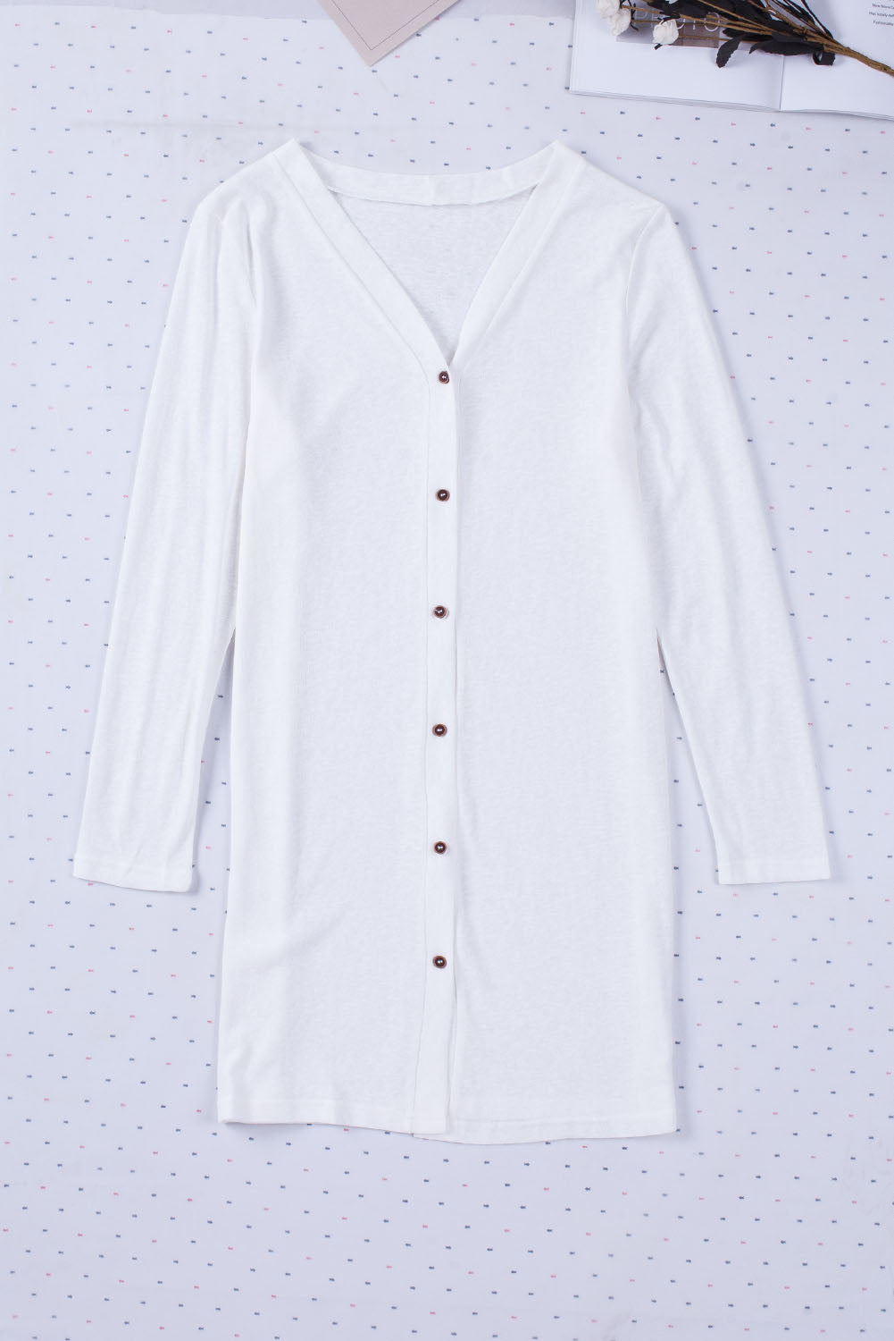 Button Down V-Neck Longline Cardigan