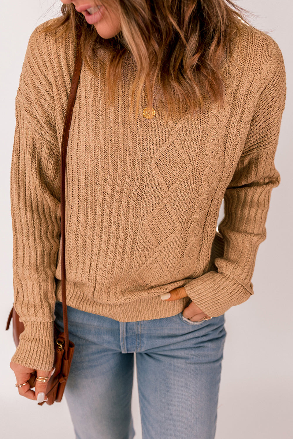 Mixed Knit Round Neck Sweater