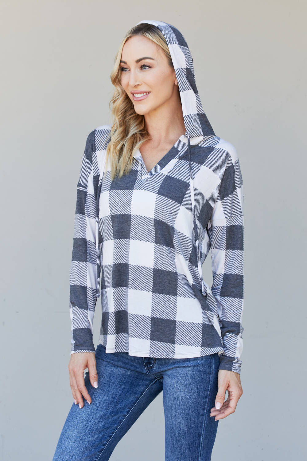 Sew In Love Full Size Plaid Drawstring Hoodie