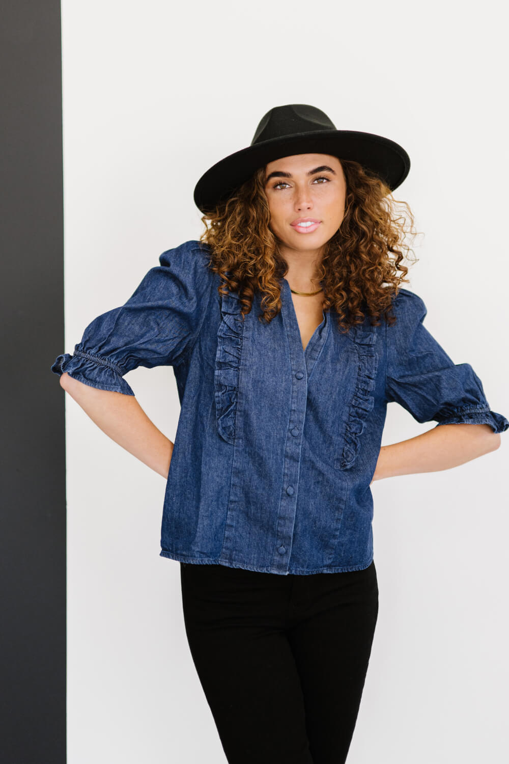 Sweet Generis Be True Full Size Run Denim Top