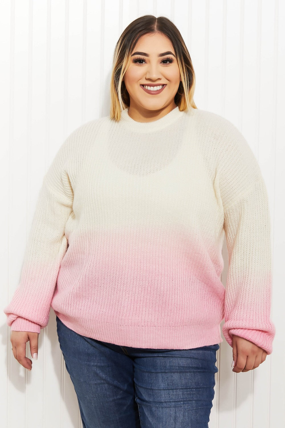 Sew In Love Cotton Candy Dreams Full Size Dip-Dye Ombre Sweater