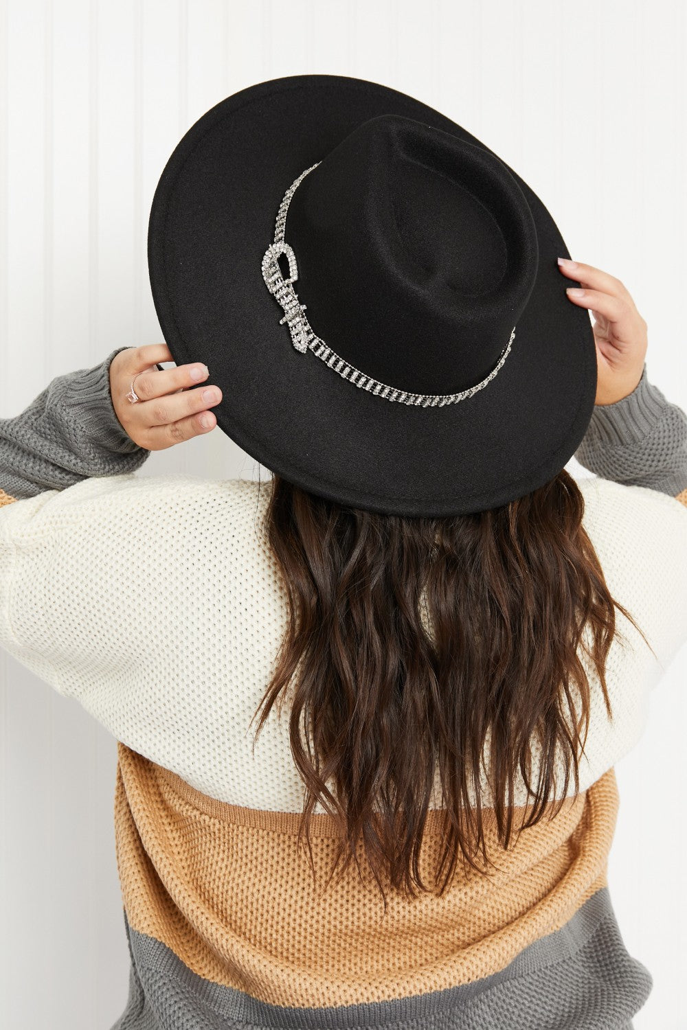 Fame Glitz and Glam Rhinestone Chain Belt Fedora