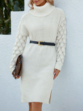 Load image into Gallery viewer, Openwork Side Slit Turtleneck Sweater Dress
