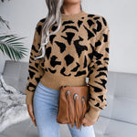 Abstract Print Ribbed Trim Long Sleeve Sweater