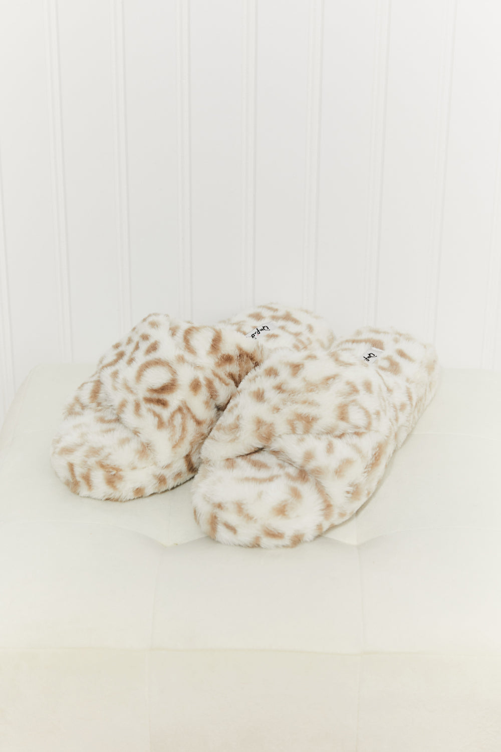 Qupid Lounging at Home Leopard Faux Fur Crisscross Slide Slippers