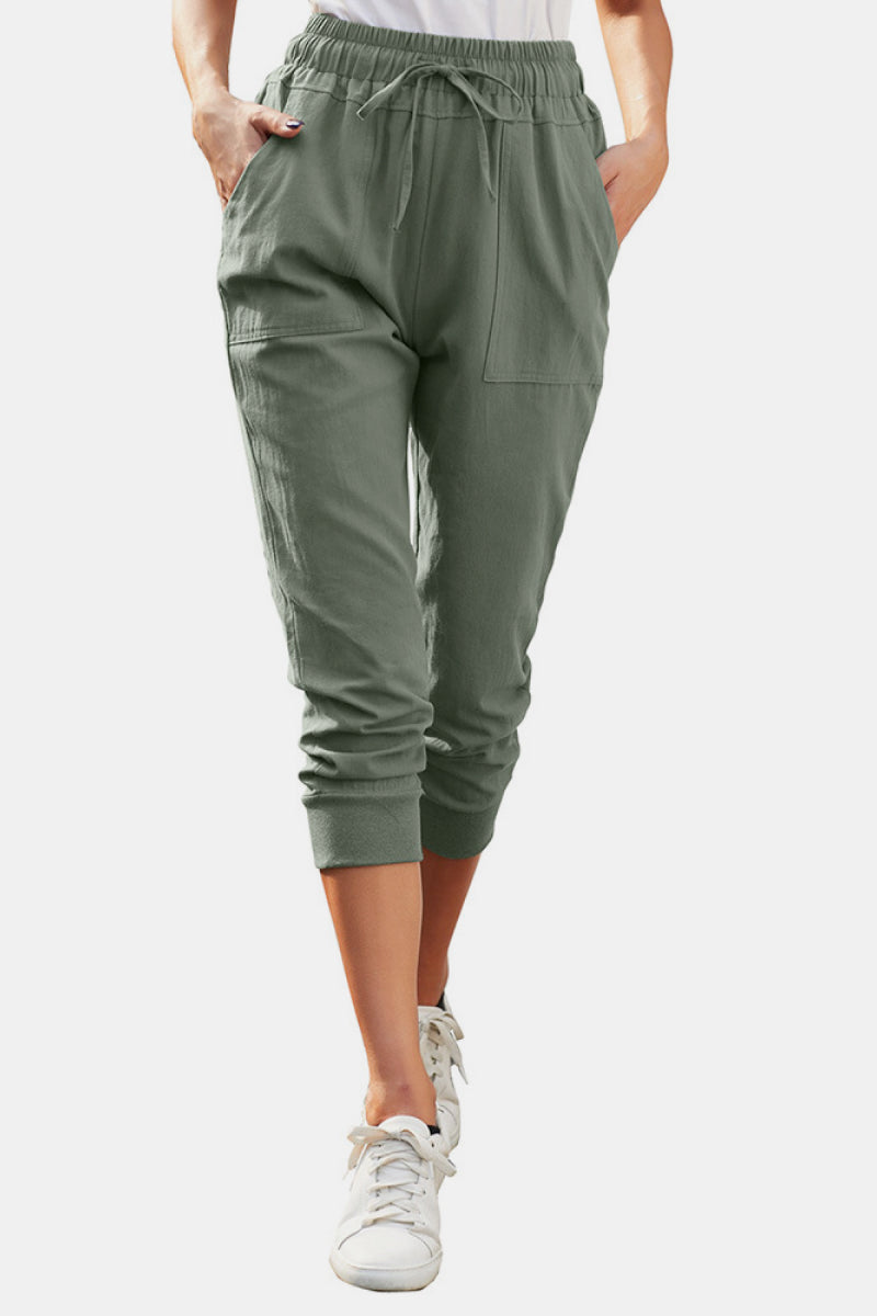 High Waist Drawstrings Cropped Pants