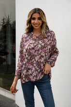 Load image into Gallery viewer, Floral Tie Neck Long Sleeve Blouse
