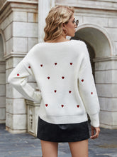 Load image into Gallery viewer, Heart Print V-Neck Dropped Shoulder Sweater
