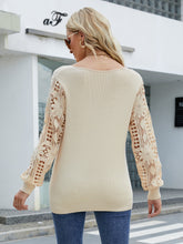 Load image into Gallery viewer, Lace Sleeve Ribbed Trim V-Neck Sweater
