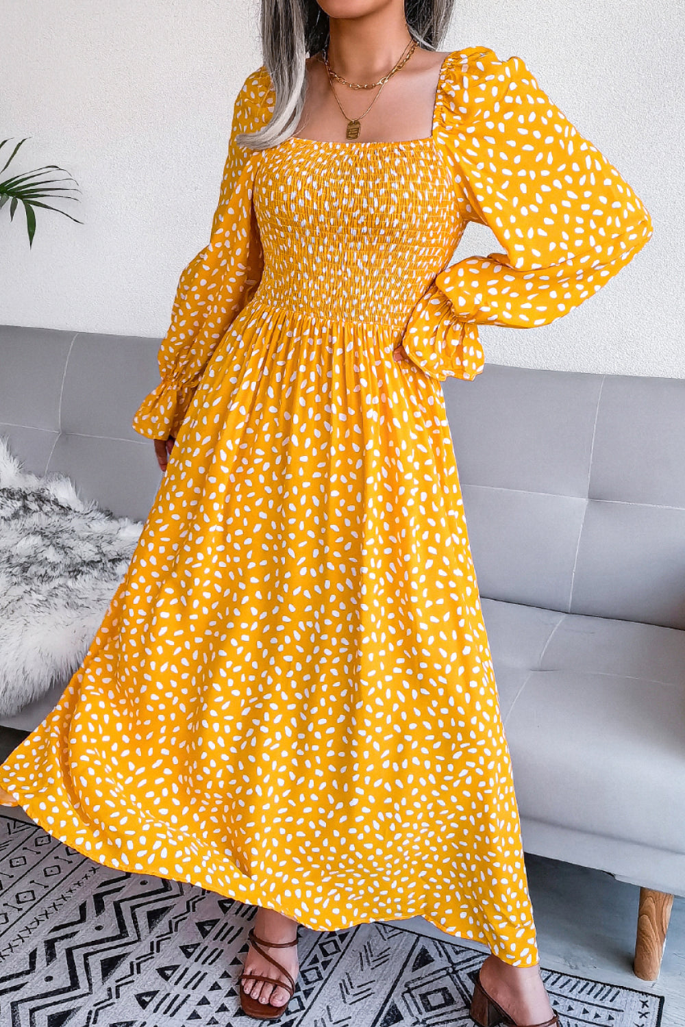 Floral Smocked Flared Sleeve Maxi Dress