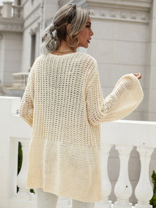 Flare Sleeve Openwork Open Front Cardigan