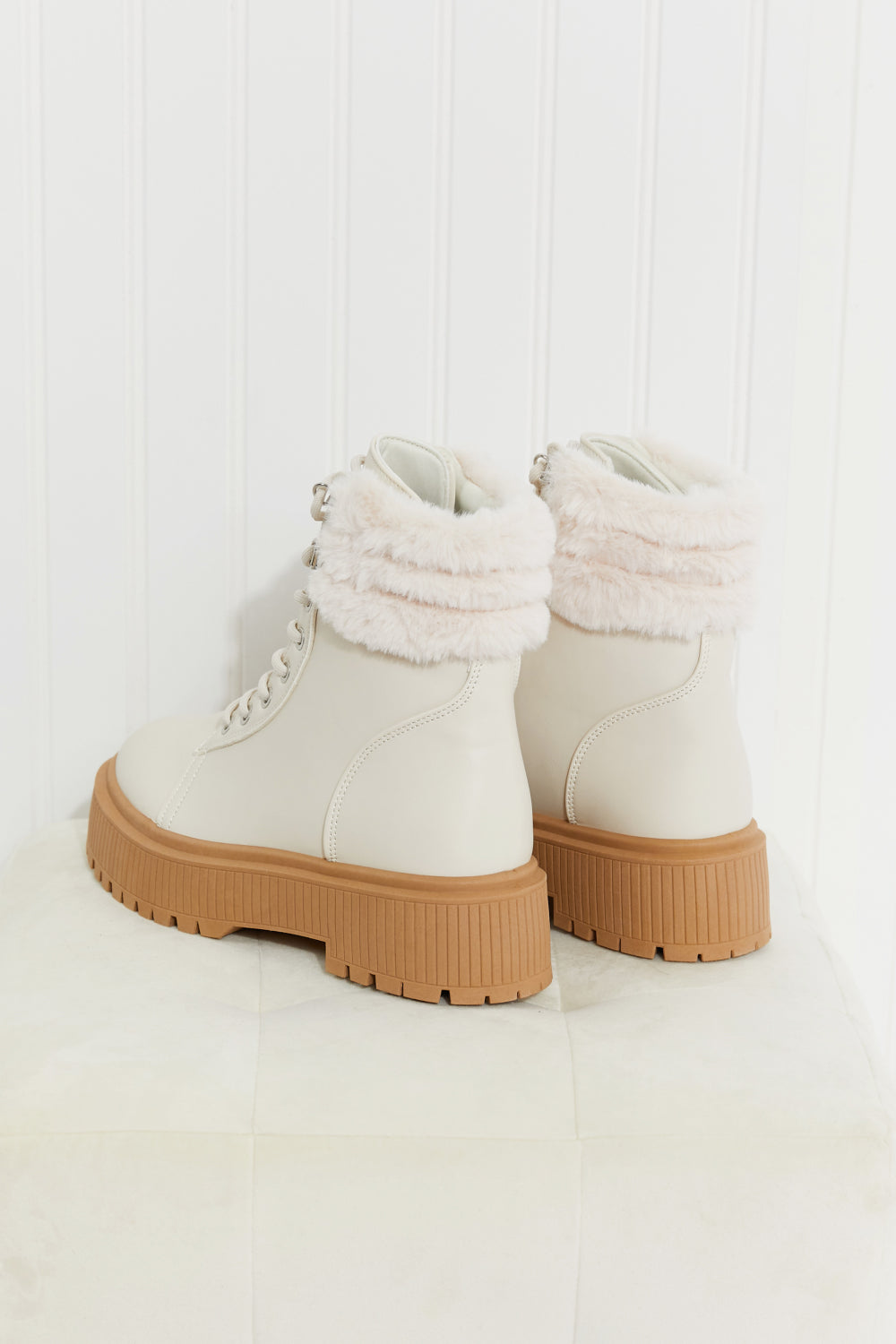 Qupid Staying Warm Faux Fur Trim Combat Booties