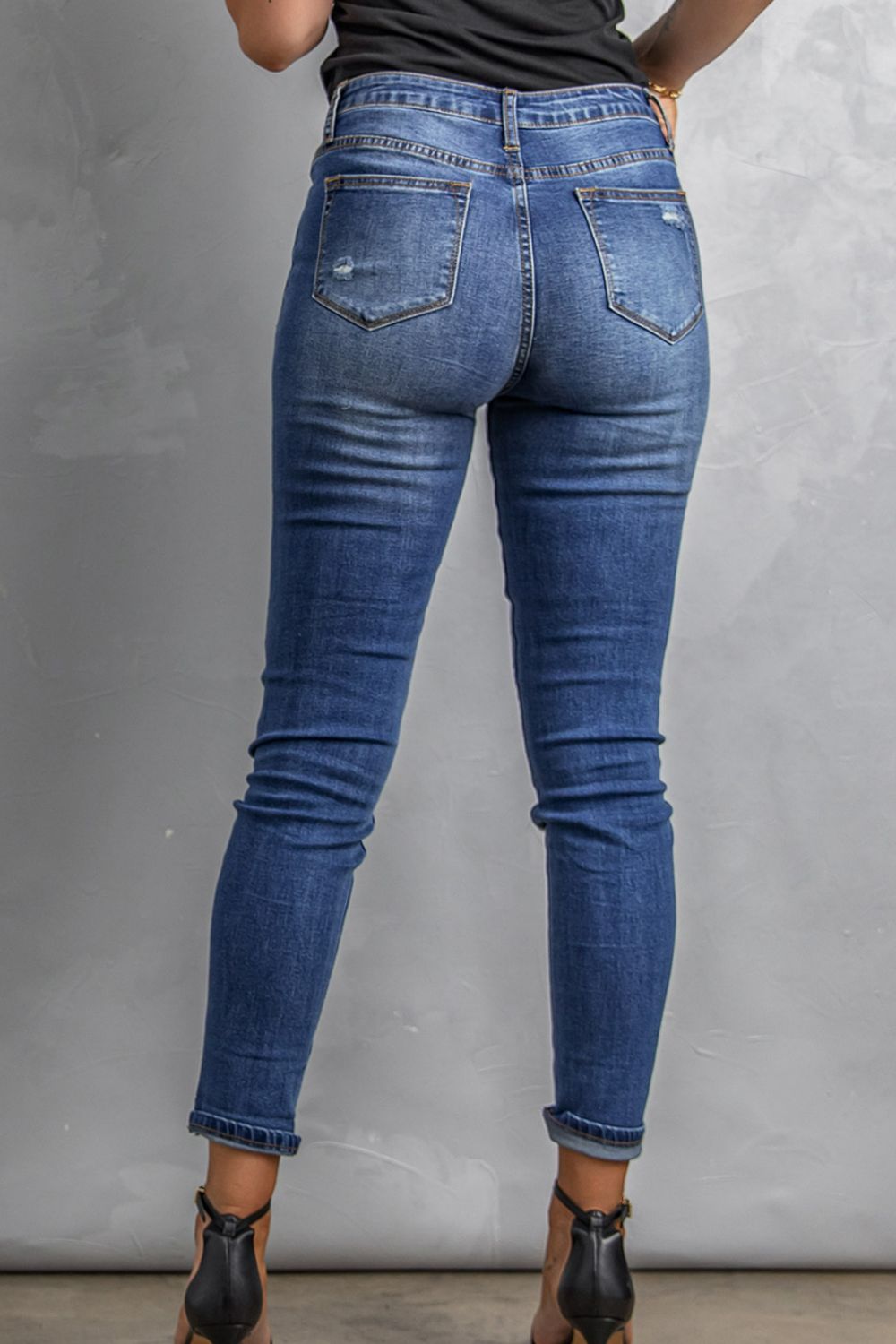 Patchwork Skinny Jeans with Pockets