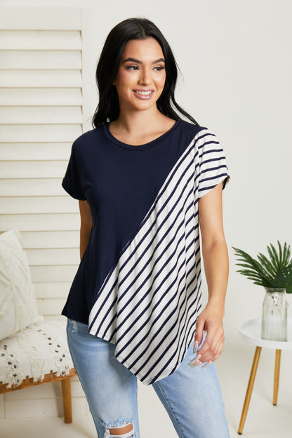 Sew In Love Spoonful of Sugar Full Size Striped Color Block Tee in Navy