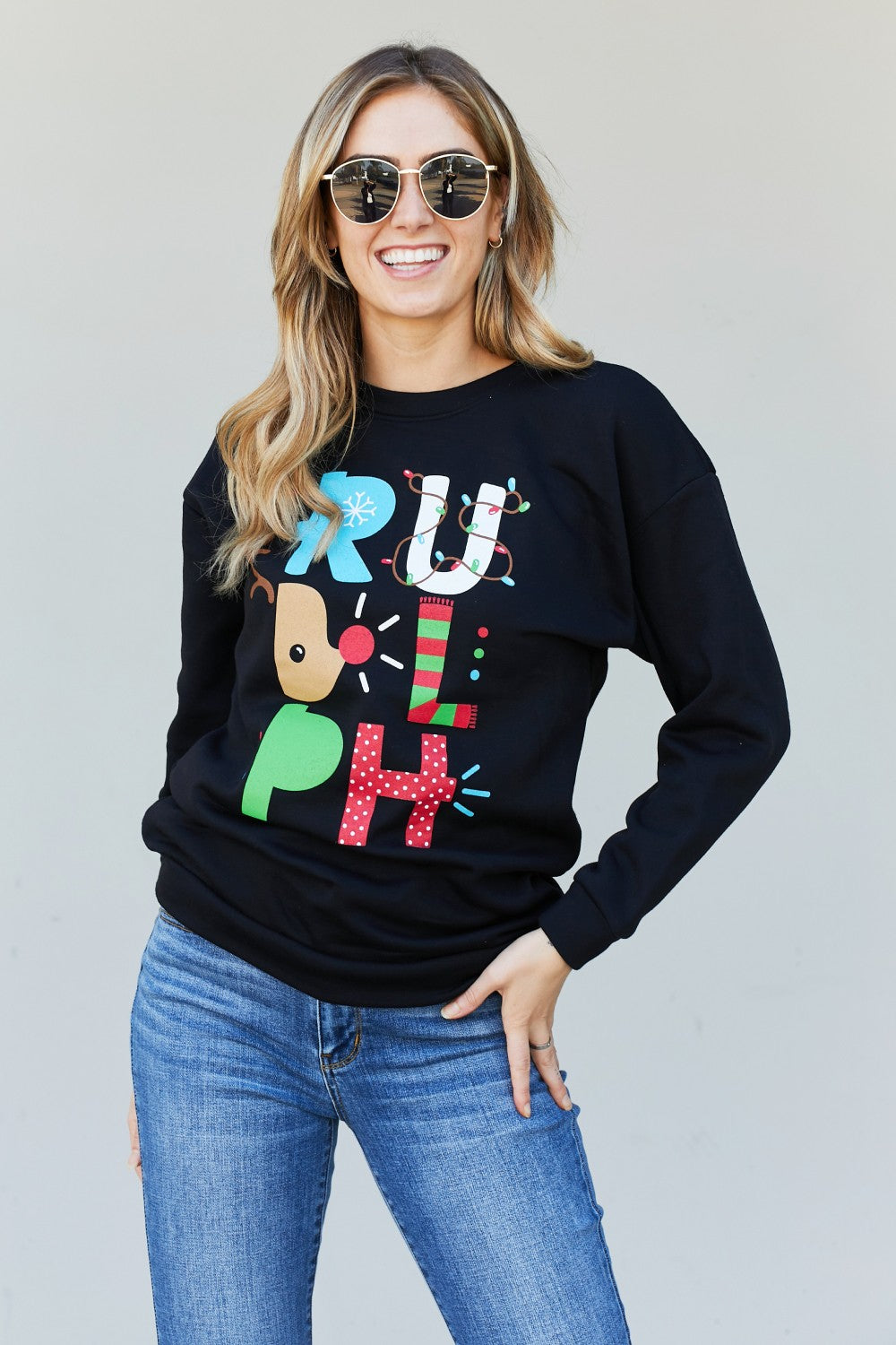 TEES2URDOOR Full Size Christmas Graphic Round Neck Sweatshirt