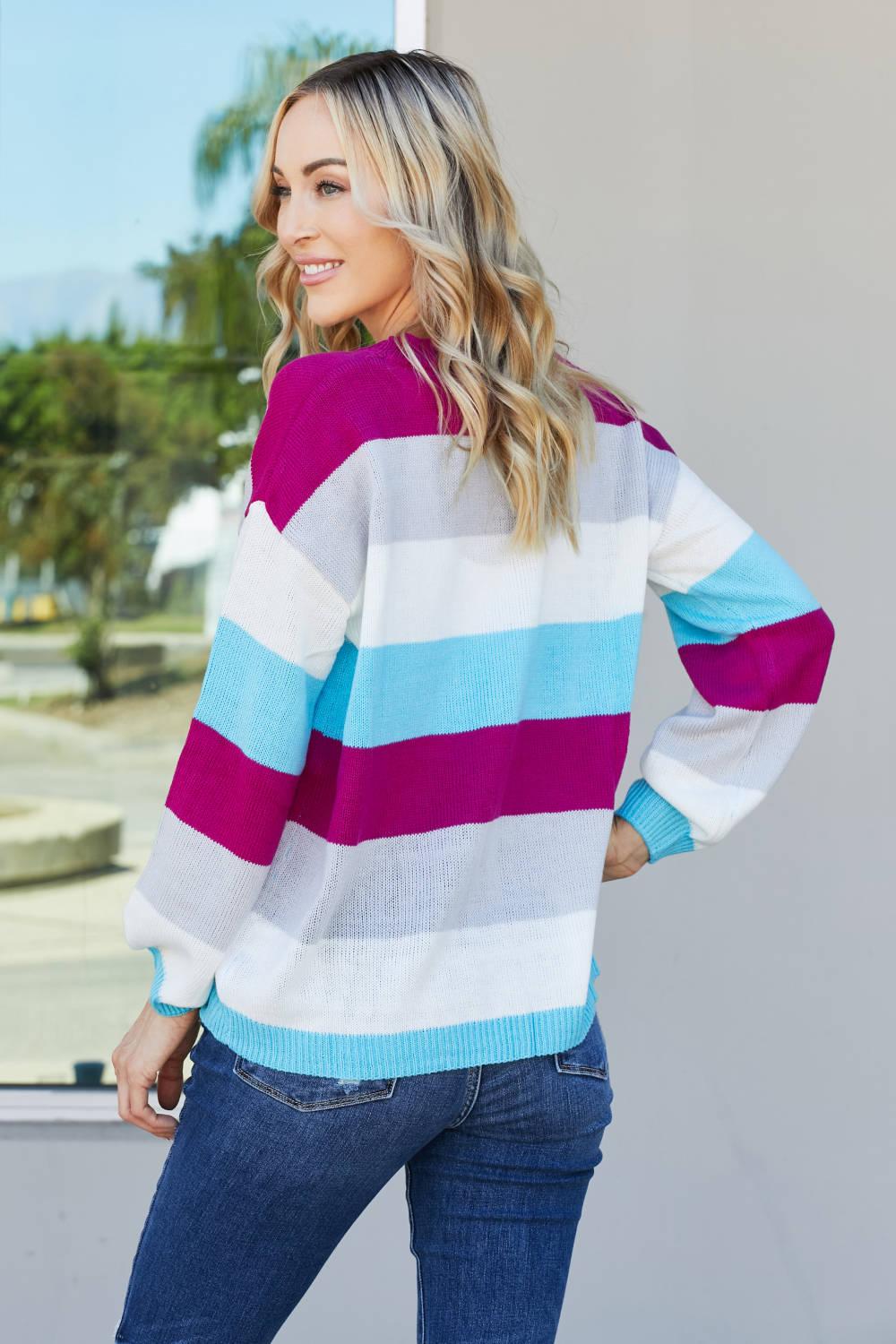 Sew In Love Full Size Color Block Round Neck Sweater