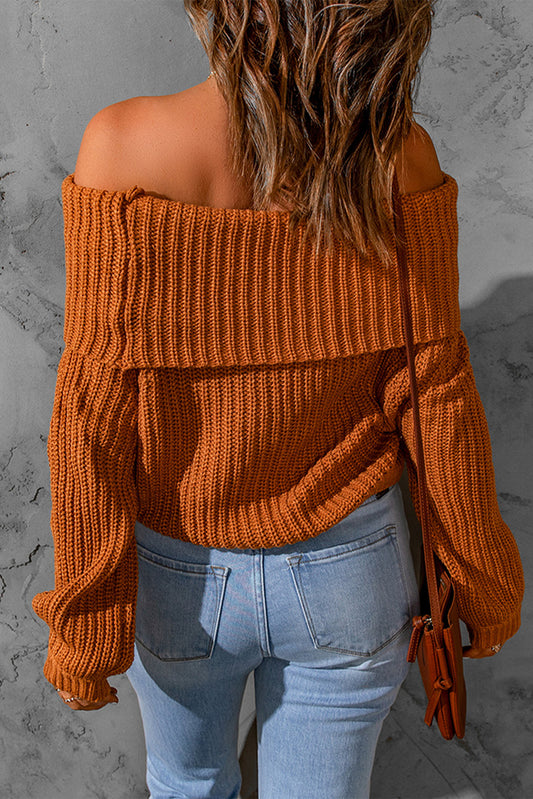 Ribbed Knit Fold-Over Sweater