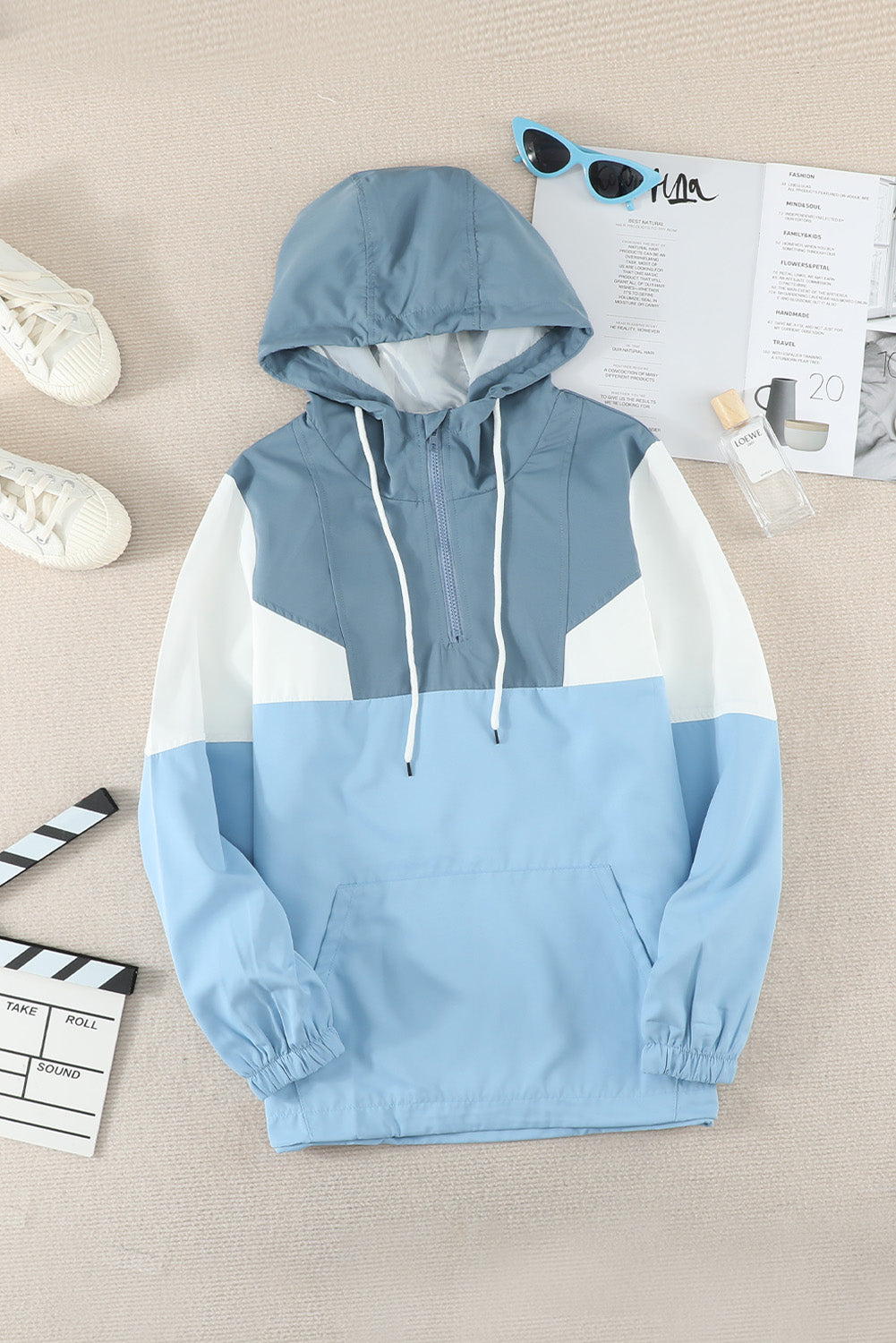 Color Block Drawstring Hooded Jacket