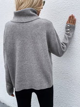 Load image into Gallery viewer, Button Detail Rib-Knit Turtleneck Sweater
