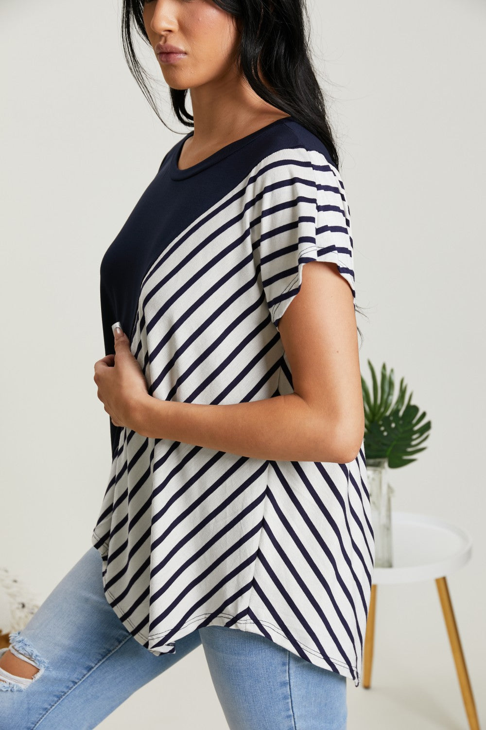 Sew In Love Spoonful of Sugar Full Size Striped Color Block Tee in Navy