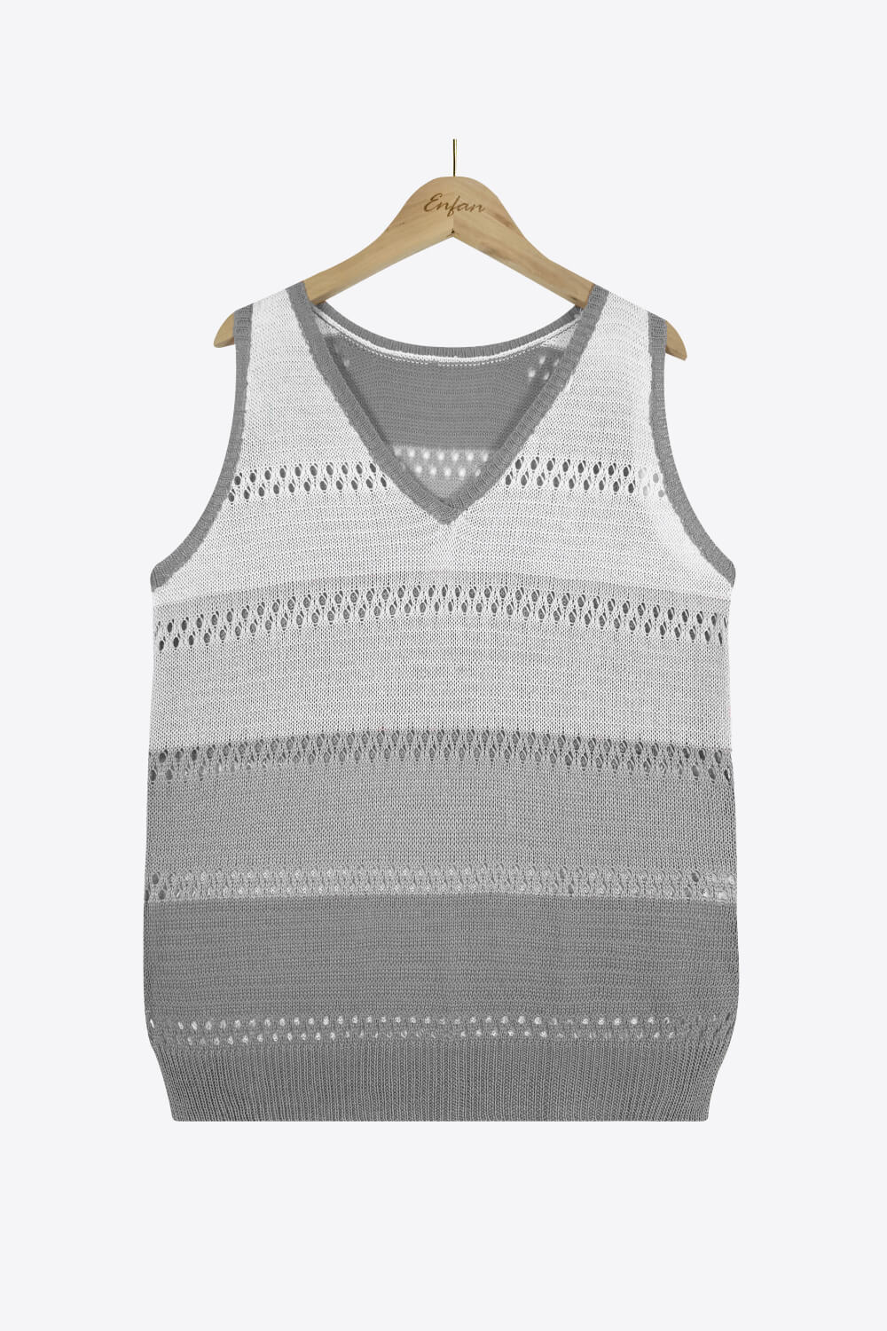 Striped Openwork V-Neck Knit Tank