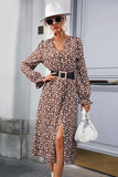 Floral Flounce Cuff Slit Midi Dress (Belt Not Included)