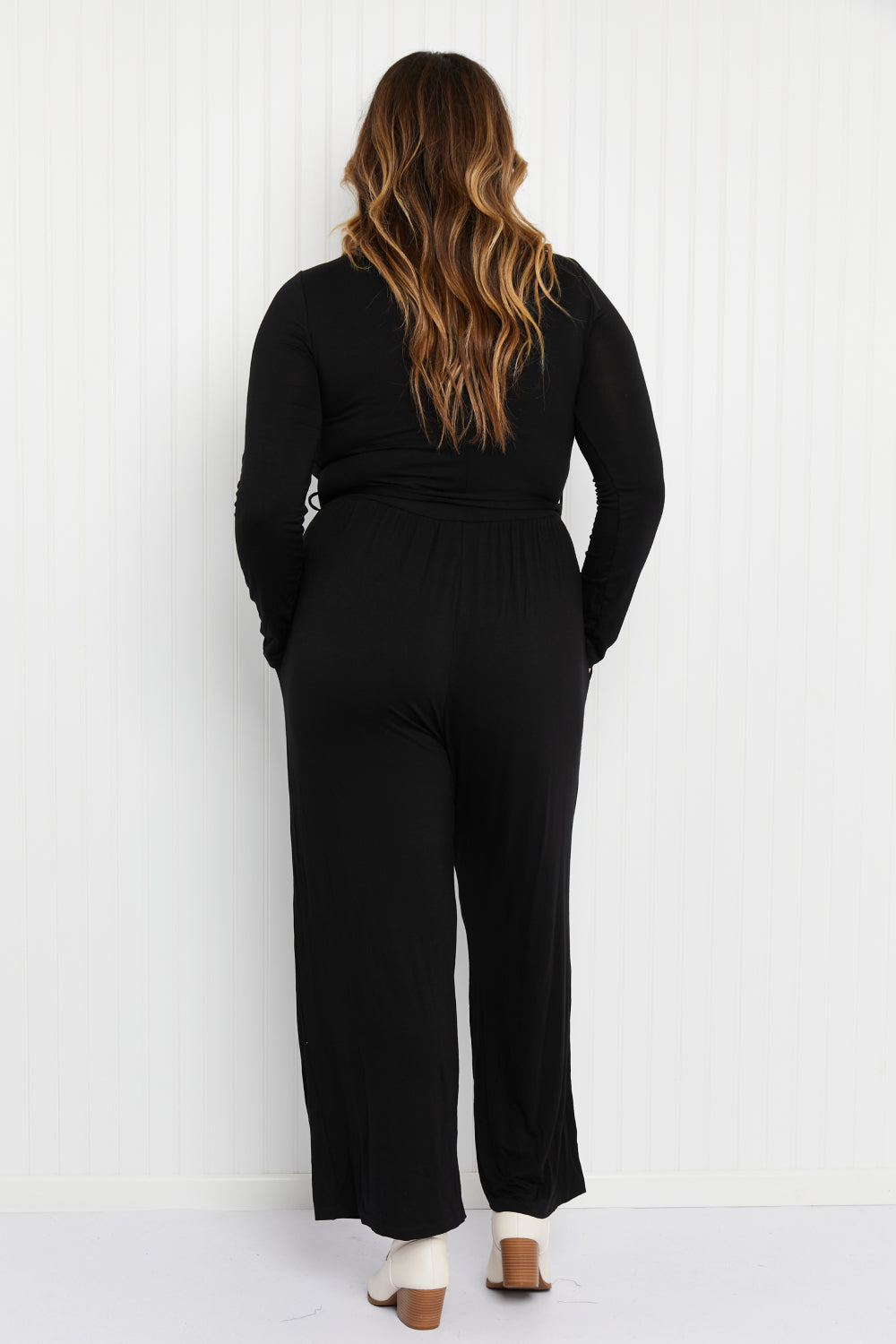 White Birch Lost in Your Eyes Full Size Wide-Leg Jumpsuit in Black