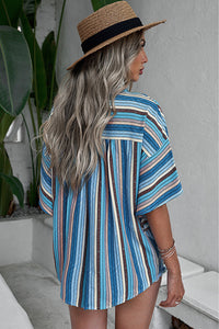 Multicolor Striped Short Sleeve Blouse