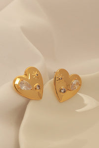 Heart Inlaid Rhinestone Stud Earrings