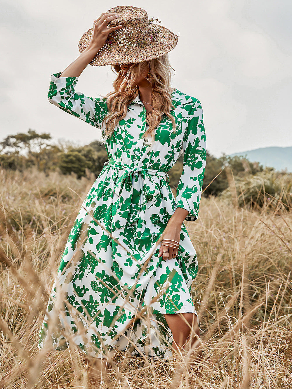 Floral Tie Waist Shirt Dress