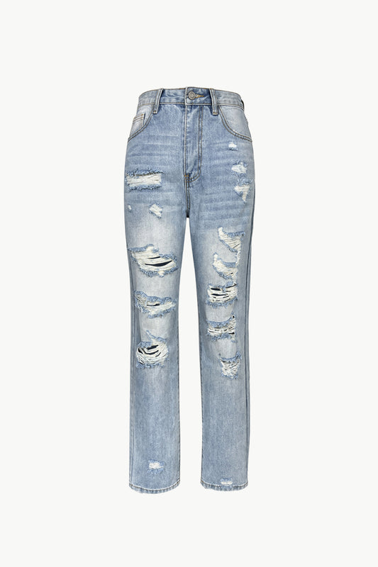 Acid Wash High-Rise Distressed Jeans