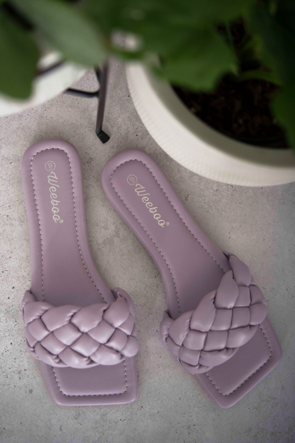 Weeboo Cakewalk Woven Square Toe Slides in Lilac