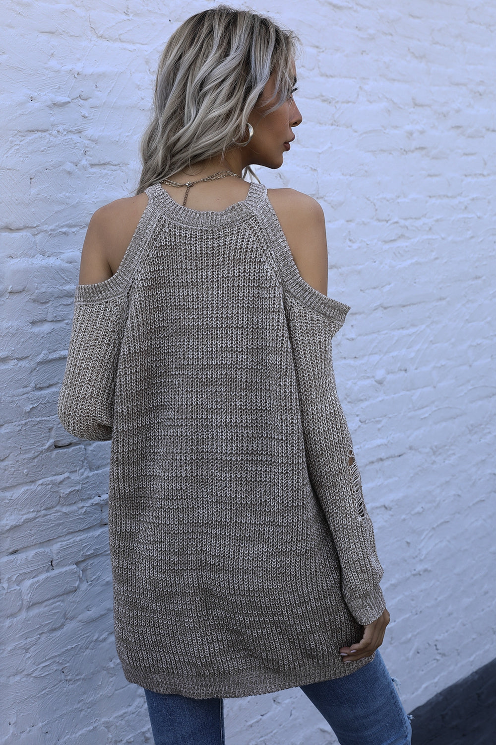 Cold Shoulder Long Sleeve Sweater