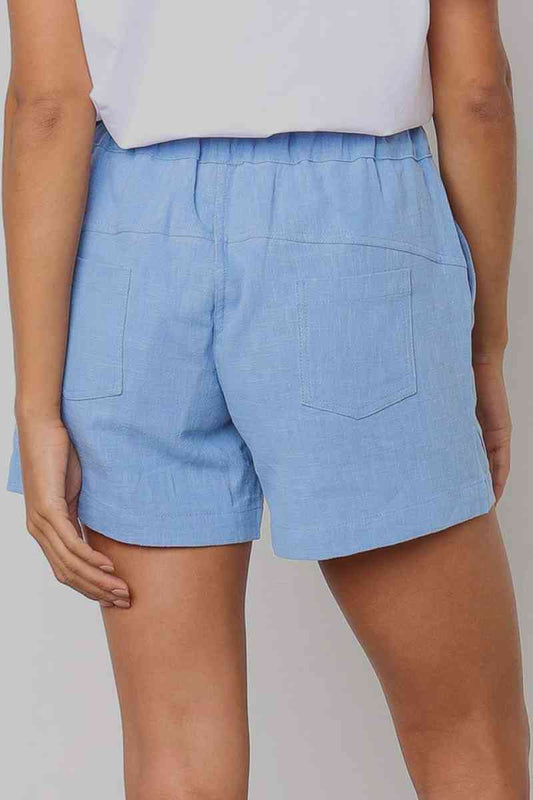 Solid Drawstrings High Waist Shorts