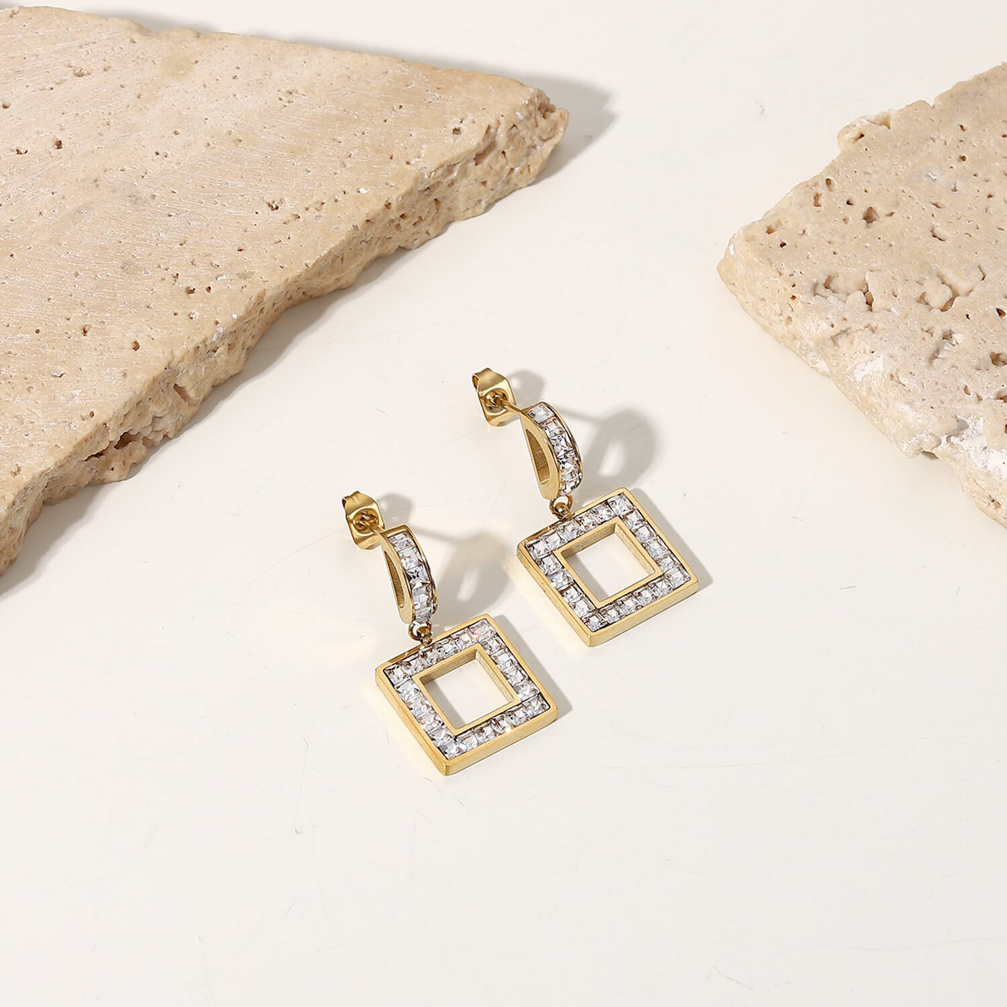 Squared Away Rhinestone Drop Earrings